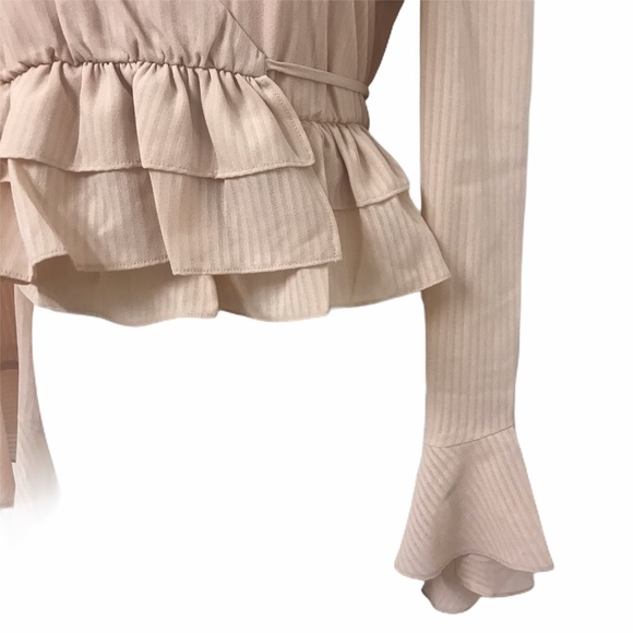 NBD Revolve Lucca Pink Ruffle Wrap Bell Sleeve Top - Picture 5 of 8